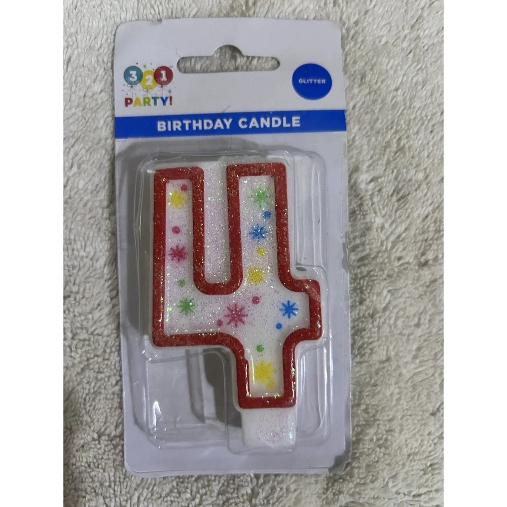 321 Birthday Party Glitter Candle! 4! Four! New